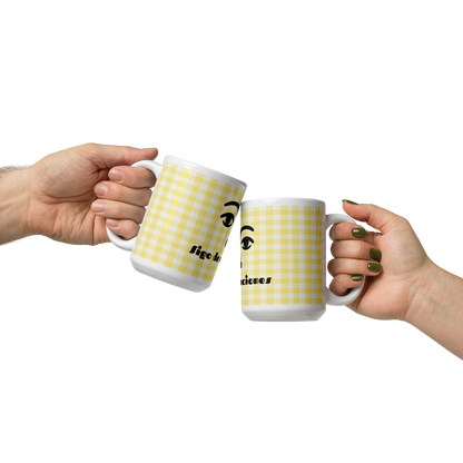 Vacation Mode Mug – Yellow Gingham & Face