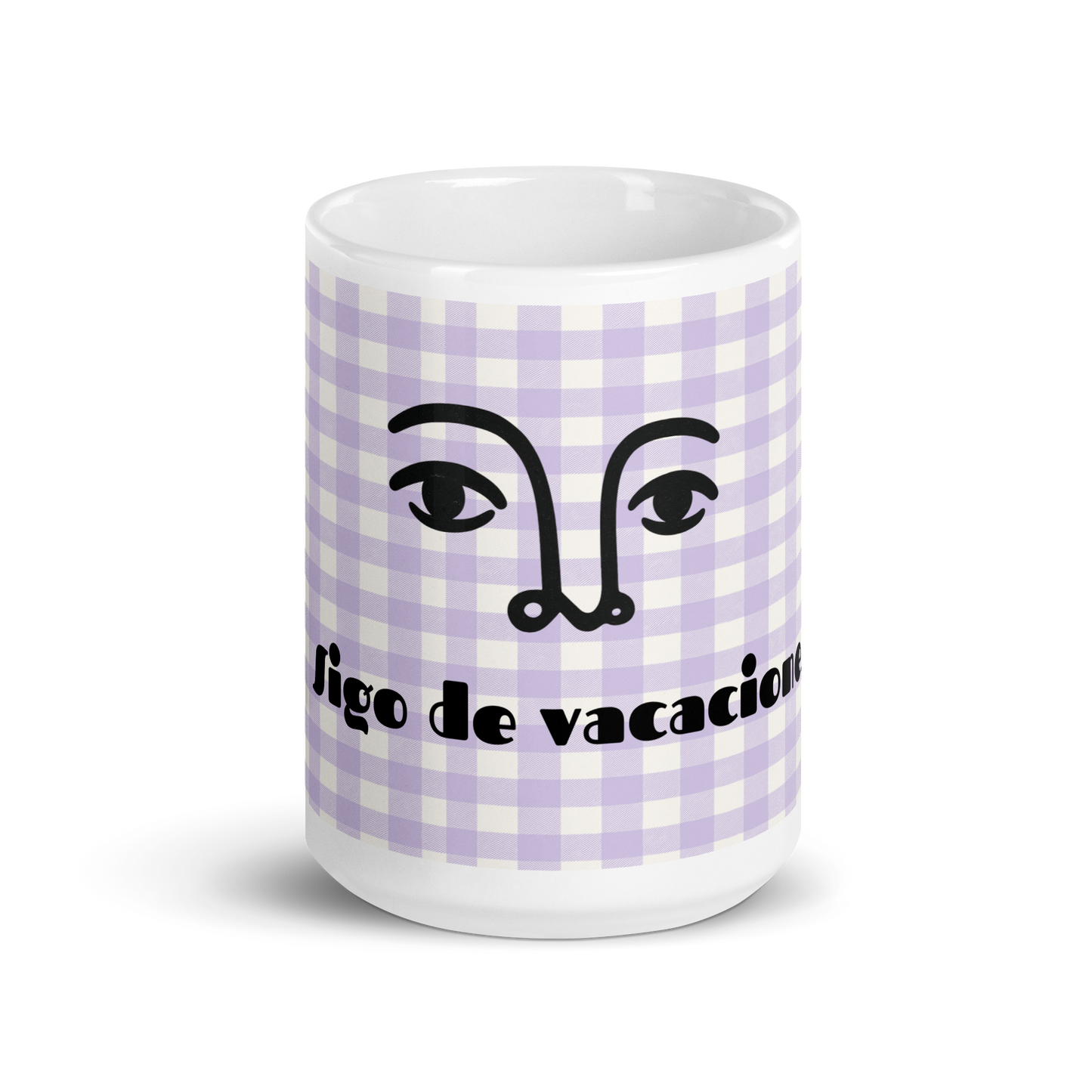 Vacation Mode Mug – Lavender Gingham &amp; Face
