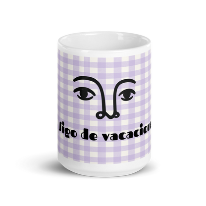 Vacation Mode Mug – Lavender Gingham &amp; Face