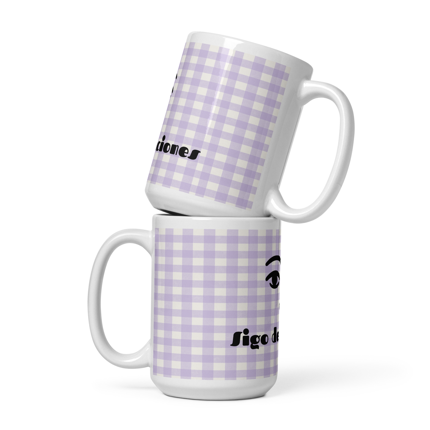 Vacation Mode Mug – Lavender Gingham &amp; Face