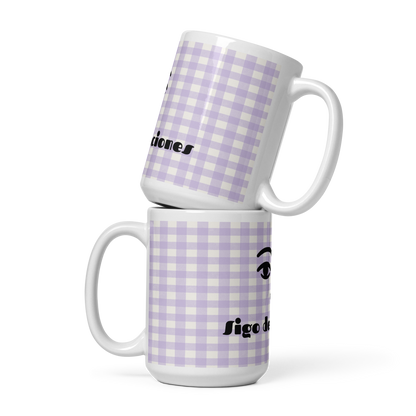 Vacation Mode Mug – Lavender Gingham &amp; Face