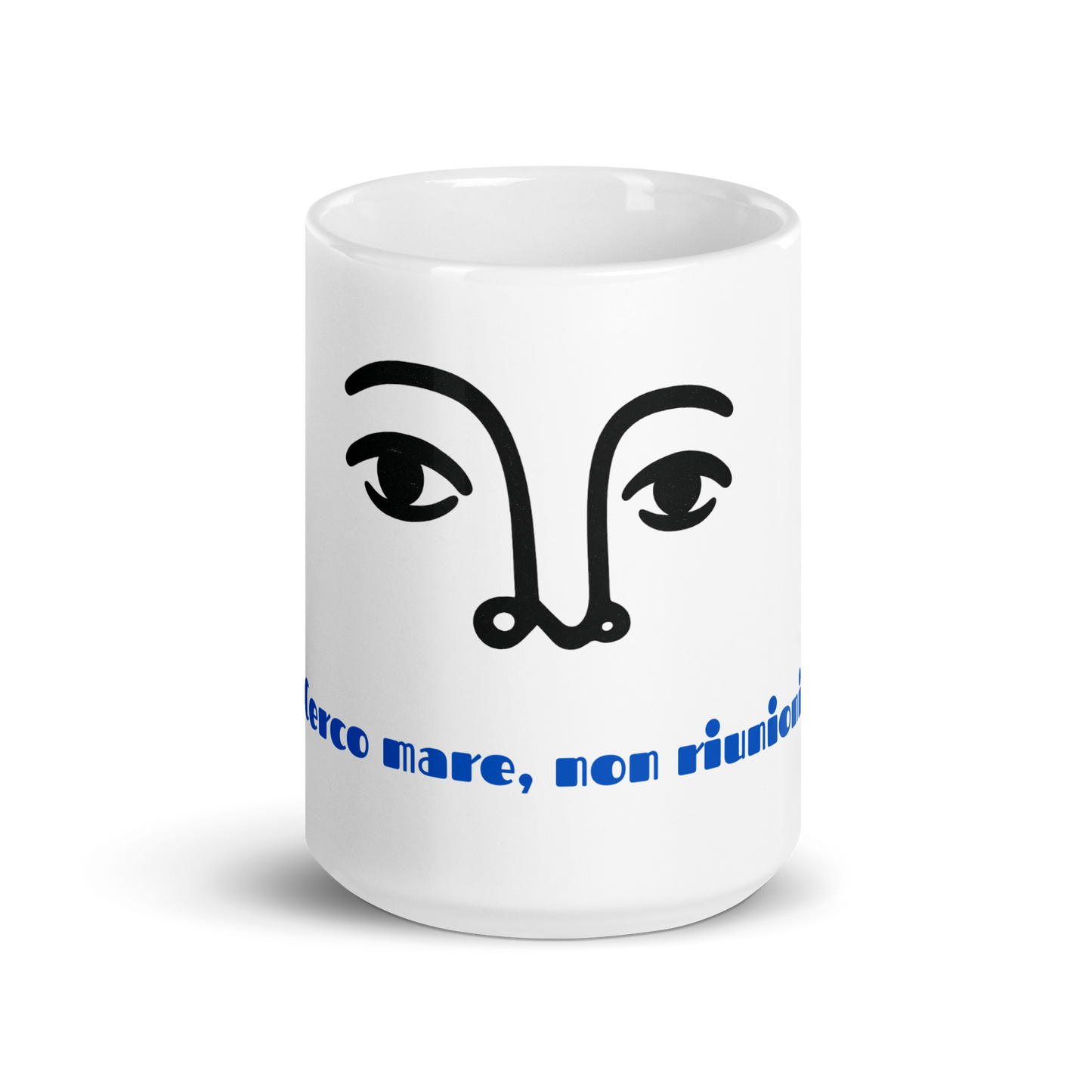 Cerco Mare Mug – Black Face &amp; Blue Quote