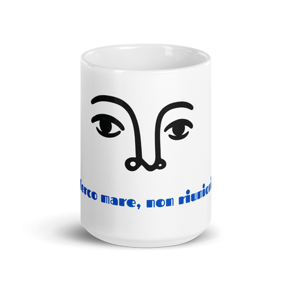 Cerco Mare Mug – Black Face &amp; Blue Quote