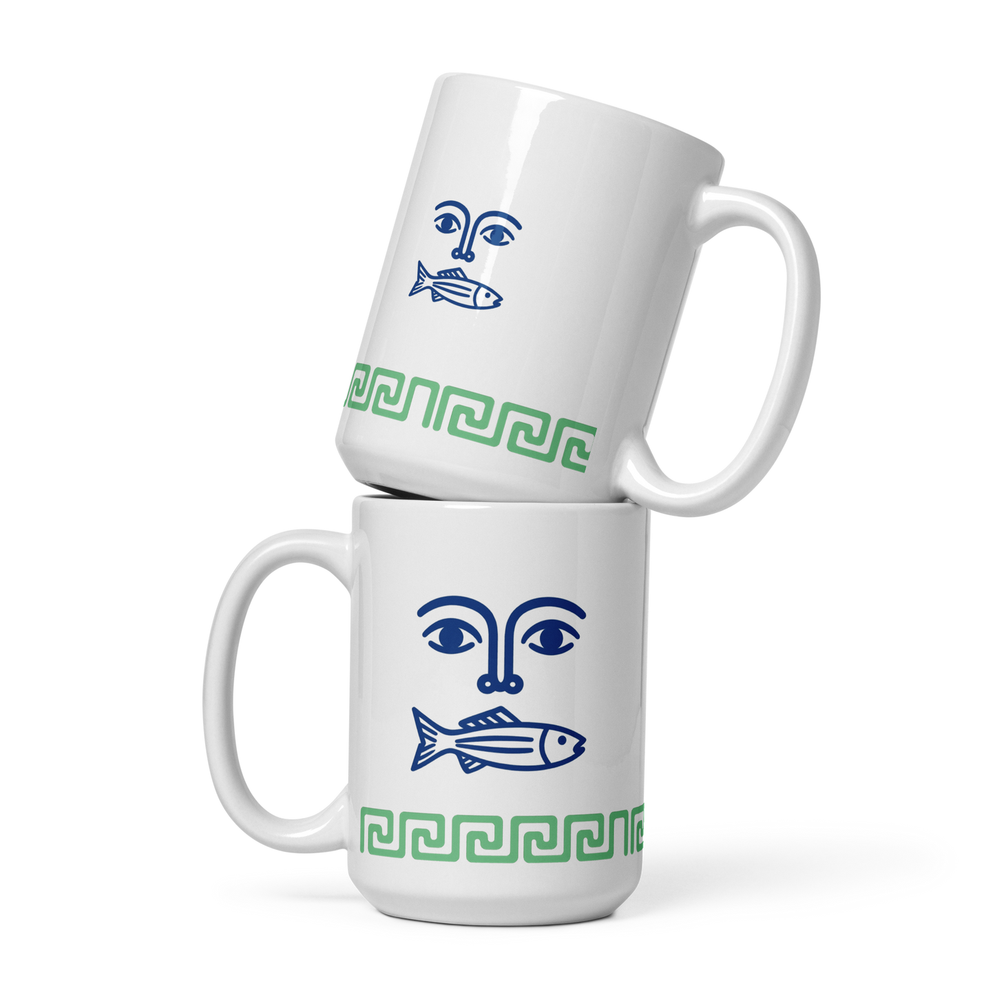 Mare Mug – Face, Fish &amp; Greek Pattern