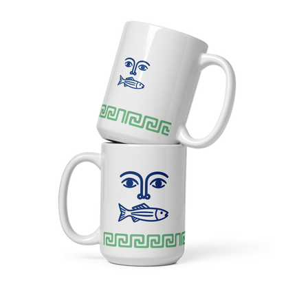 Mare Mug – Face, Fish &amp; Greek Pattern