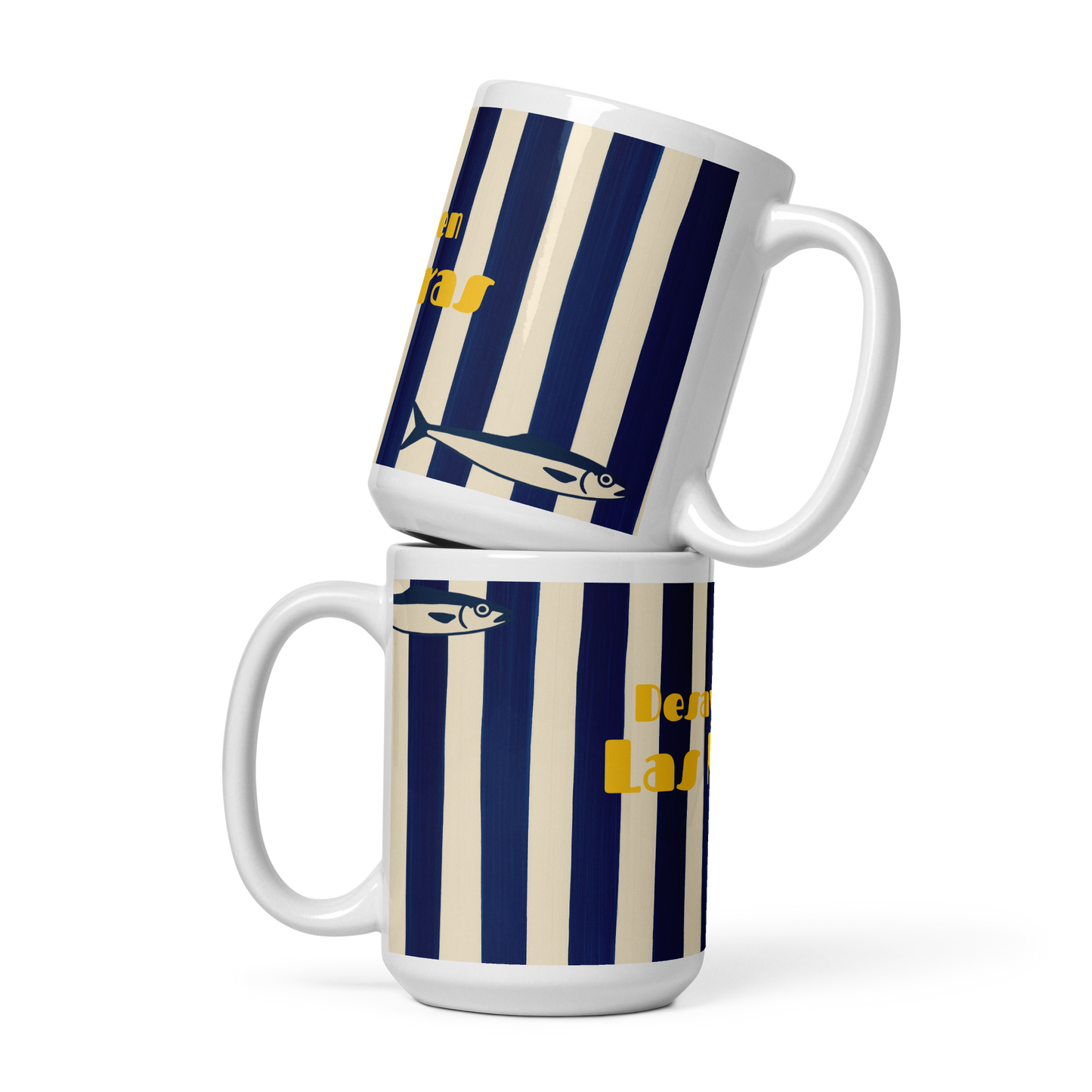 Marina Mug – Navy Stripes &amp; Boat Detail
