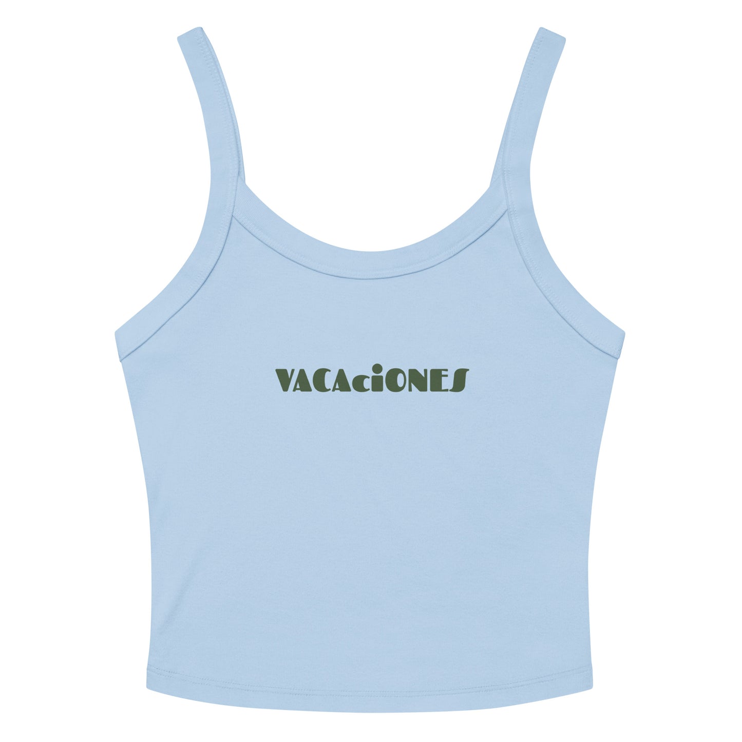 Women's light blue tank top with VACACIONES text - Summer vacation sleeveless shirt
