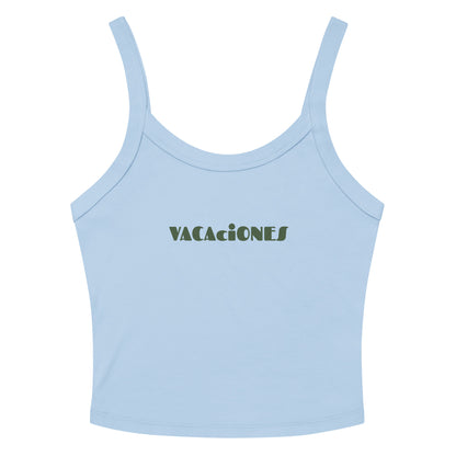 Women's light blue tank top with VACACIONES text - Summer vacation sleeveless shirt
