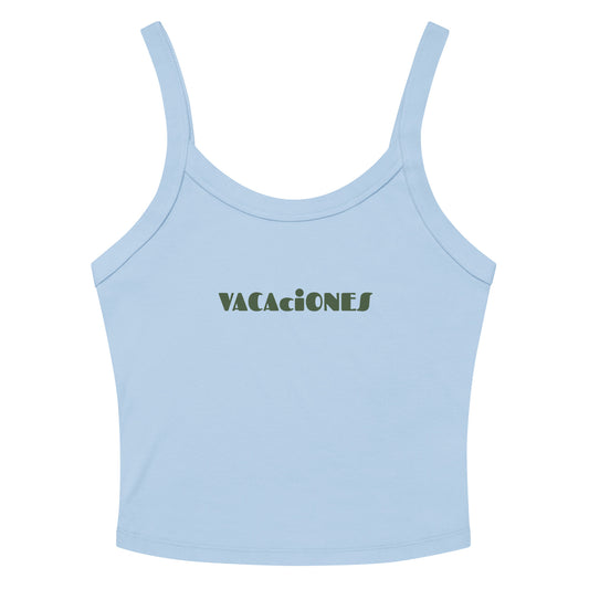 Women's light blue tank top with VACACIONES text - Summer vacation sleeveless shirt
