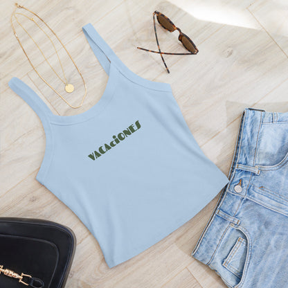Women's light blue tank top with VACACIONES text - Summer vacation sleeveless shirt
