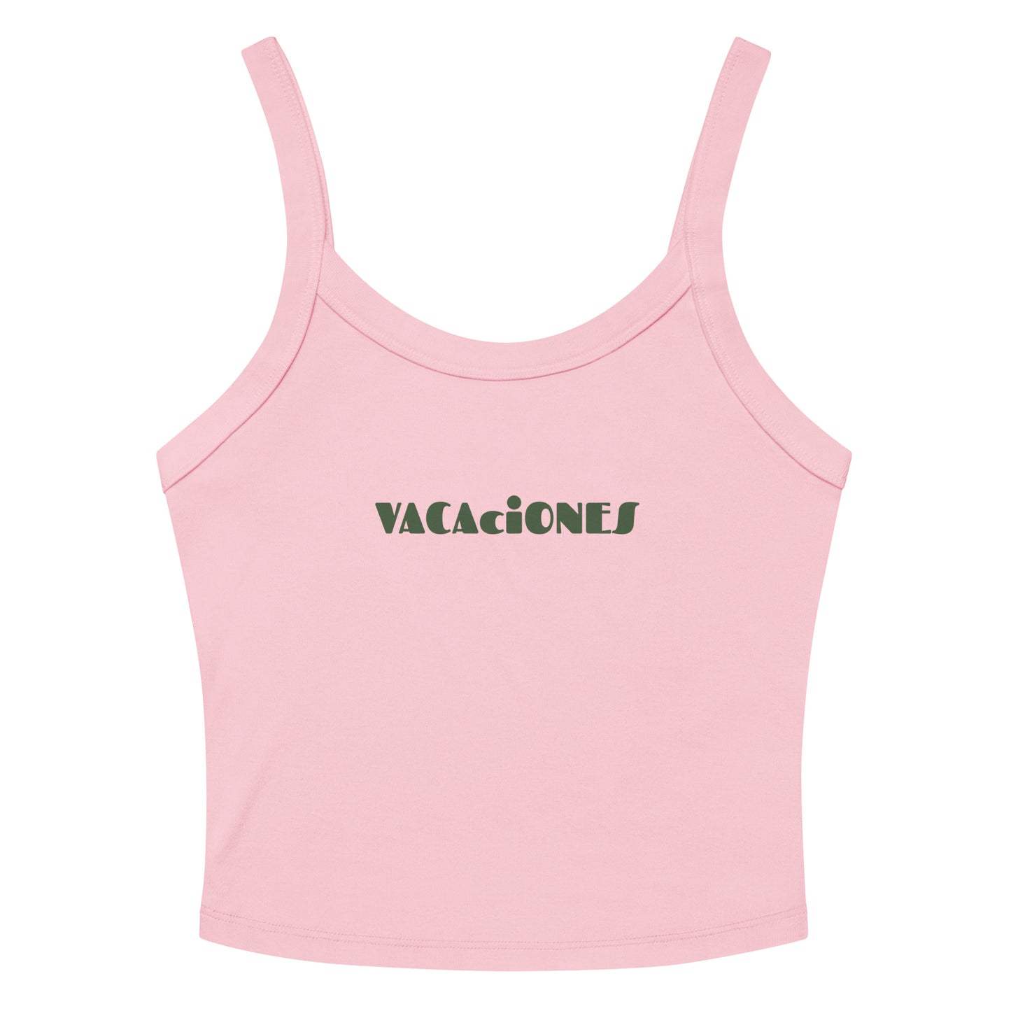 Women's pink tank top with VACACIONES text - Summer vacation sleeveless shirt
