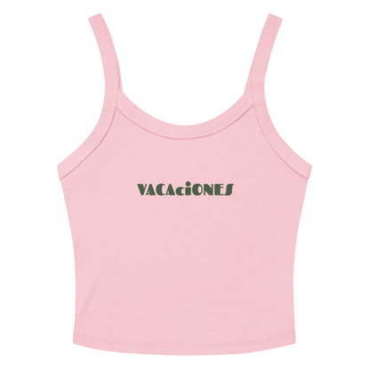 Women's pink tank top with VACACIONES text - Summer vacation sleeveless shirt
