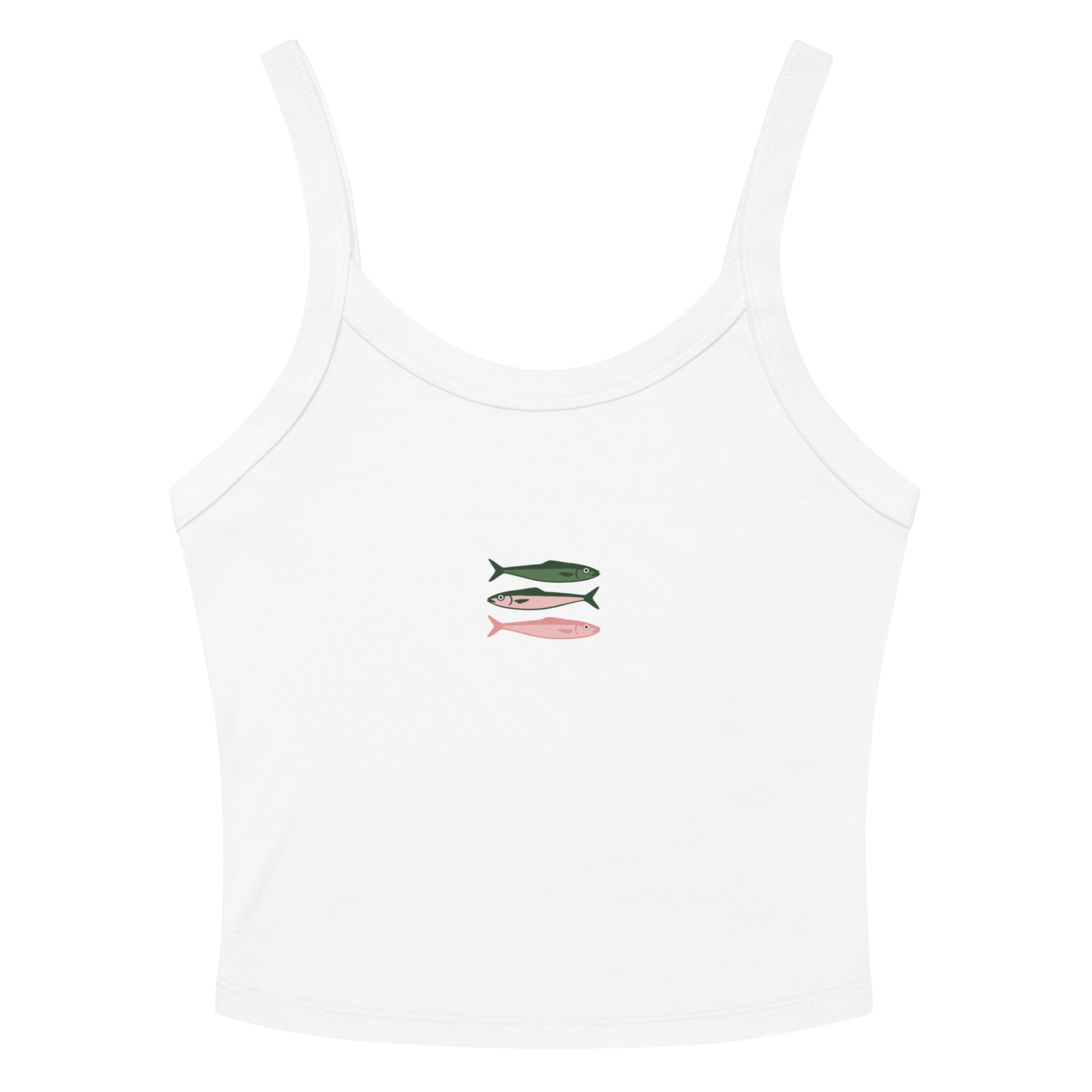 Sardine trio ribbed tank top for women - Mediterranean summer sleeveless shirt