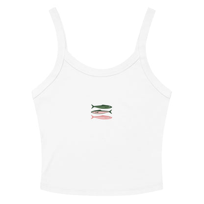 Sardine trio ribbed tank top for women - Mediterranean summer sleeveless shirt