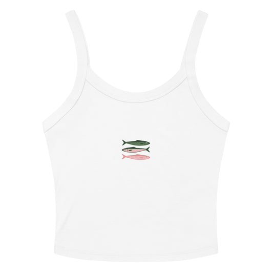 Sardine trio ribbed tank top for women - Mediterranean summer sleeveless shirt