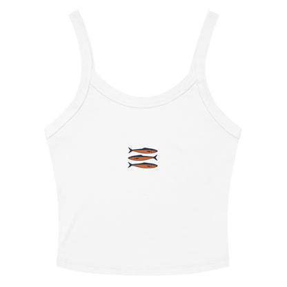 Sardine trio ribbed tank top for women - Mediterranean summer sleeveless shirt